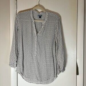 Cynthia Rowley Women's White with Black Polka Dots Long Sleeve Blouse Size L